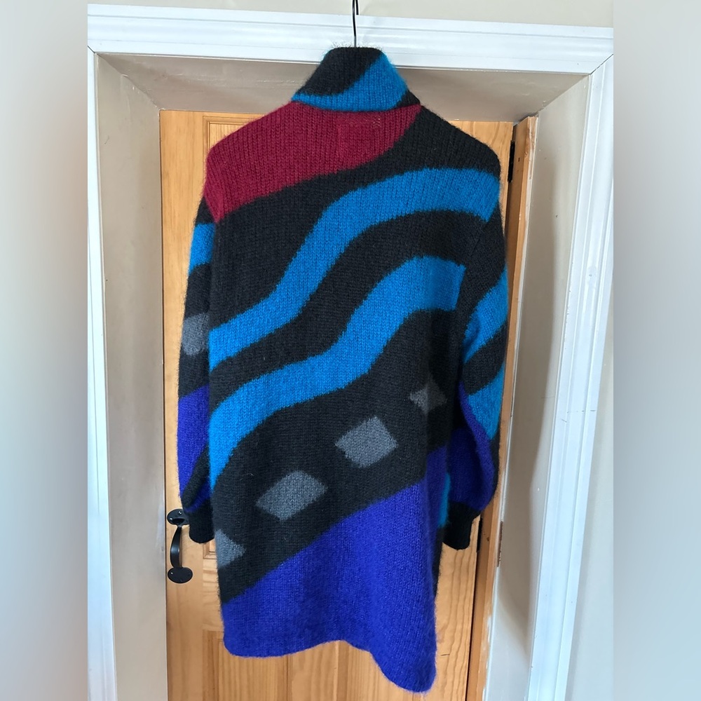 VTG 80’s Rare Mohair Sweater, Warm, Cardigan BRIDGEWEAR, Multicolored Geometric - Picture 2 of 14